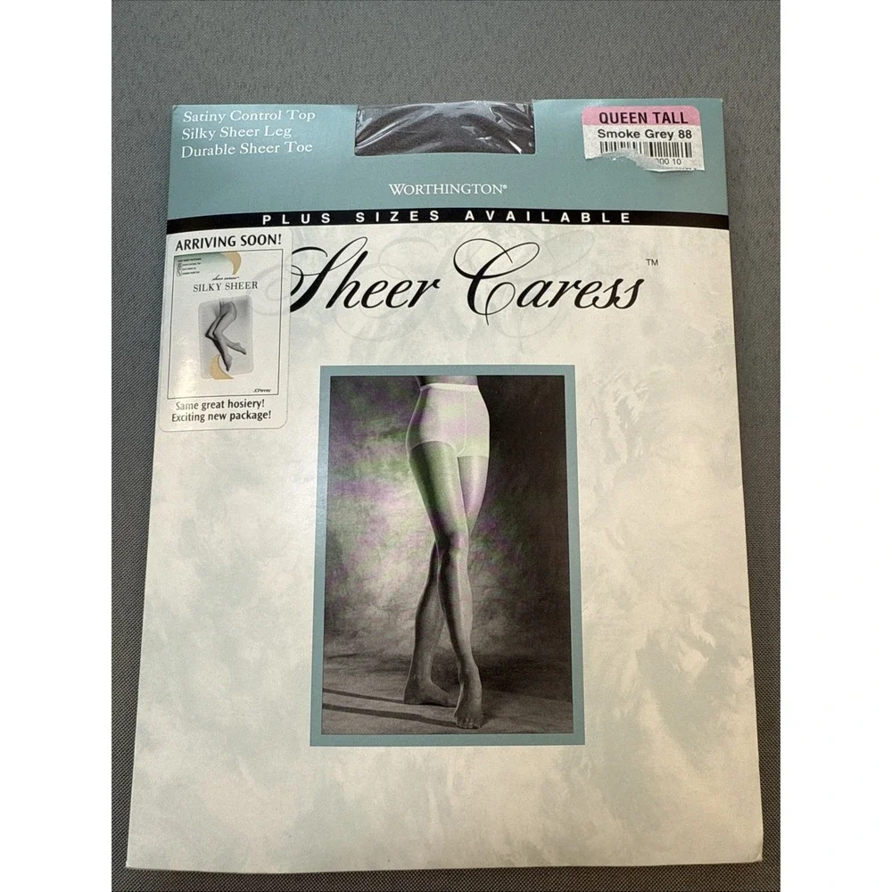 Worthington‎ Sheer Caress Pantyhose Size Queen Tall Control Top Sandalfoot Grey